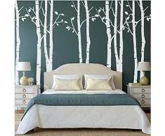Set di 9 adesivi da parete di alberi di betulla grandi, colore: bianco, Adesivi da parete per cameretta, soggiorno