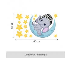 kina R00322 Adesivi Murali Bambino Ecologici e Anallergici Soffice Effetto Tessuto Riposizionabile Elefantino sulla Stella Decorazione Muro Cameretta Asilo Nido Carta da Parati - Misura 40x30 cm