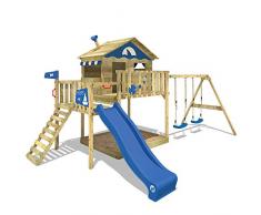 Gioco da giardino WICKEY Smart Coast con altalena e scivolo blu, struttura da esterno per bambini con sabbiera, scaletta e accessori da gioco
