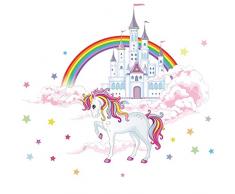 ENSHUO Stelle Colorate Arcobaleno Rosa Principessa Castello Unicorno Wall Sticker per Camera da Letto Unicorno Wall Decor Decalcomanie murali in Vinile