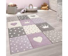 Paco Home Tappeto per Bambini A Quadri Cuori Corona Diversi Colori e Misure, Dimensione:120x170 cm, Colore:Viola
