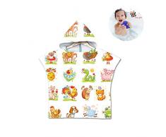 Chickwin Asciugamano Poncho Bambino, Cartone Animato Kids Accappatoio Microfibra Asciugatura da Bagno con Cappuccio Asciugatura Rapida per Spiaggia Bagno (60x80cm,Animale bianco)