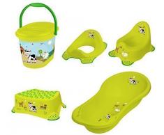 OKT Kids Funny Farm - Set di accessori da bagno per neonati: vasca per il bagnetto (misura XXL), vasino, riduttore per WC, sgabello e pattumiera per pannolini, colore: Verde erba