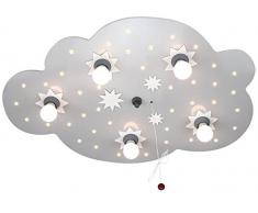 Elobra, Lampada da soffitto per bambini, a forma di nuvoletta con stelline e funzione luce notturna, attacco E14, classe di efficienza energetica A, led, legno, argento