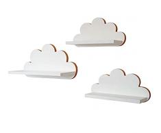 MOLILAND Scaffale a forma di nuvola per cameretta dei bambini, set da 3 pezzi, mensola da parete per cameretta dei bambini, in legno, stile scandinavo, decorazione da parete con kit di fissaggio