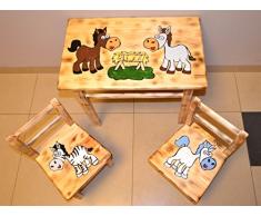 Tolle Seggiolino Gruppo per cameretta bambini tavolo + 2 sedie bambini legno di pino Cavalli.
