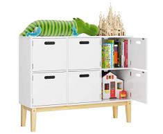 HOMECHO Mobile Mobiletto Bambino, Armadietto Legno con Ante Mobile Soggiorno, Armadio per Bambini con 6 Scomparti, Adatto per Camerette e Giardini d'infanzia, Bianco, 100 × 30 × 80cm