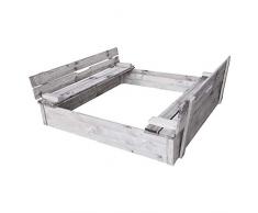 RM E-Commerce - Sabbiera in legno con coperchio e panchina, 115 x 115 cm, 220 litri
