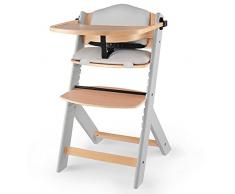 kk Kinderkraft Seggiolone Pappa in Legno ENOCK, con Cuscino, Evolutivo, Multifunzionale, Sedia Ergonomica, Altezza Regolabile, dai 6 Mesi ai 10 Anni, Grigio