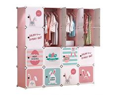 ARMOI Armadio Portatile Guardaroba Set di Armadi Componibili Per Cameretta Ragazzi Rosa 16-Cubo