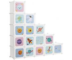 SONGMICS Scaffale Portaoggetti a 16 Cubi per Bambini, Portagiochi ad Incastro, Armadio in Plastica, Organizzatore Modulare per Abiti Scarpe Zainetto, 123 x 31 x 123 cm, Bianco LPC902W