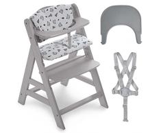 Hauck Seggiolone AlphaPlus Con Vassoio Sistema a Click, Cuscino e Cinture Sicurezza 5 Punti - Seggiolone Legno da 6 mesi Fino a 90kg, Regolabile - Grigio