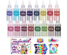 Anpro 148 Pezzi Tie Dye Kit, 16 Coloranti ×100 ml/Bottiglia Tessili Brillanti Tie-Dye, Kit di Materiali per Tintura di Pigmenti Abbigliamento, Adatto per Fai da Te Tie-Dye Art per Bambini e Adulti