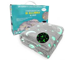 HOME KOKO LOOK Coperta GLOW FUN! Plaid Magica Che si Illumina al Buio 125x150cm Coperta Pile Plaid Fluorescenti Plaid Illuminante Coperta Bambino Natale Coperta Morbida Luminosa - Grigio