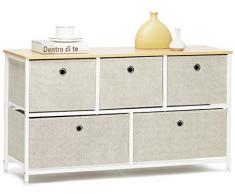 Suhu Cassettiera Grande con 5 Cassetto Design Armadietto Basso Credenza Stretta Comodino Camera da Letto Metallo Moderno per Ufficio Soggiorno Cameretta Ingresso Cucina in Legno+Acciaio Bianco+Beige