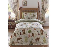 Kidz Club Reversibile Design Yellowstone Bears Set Copripiumino e Federa Set di Biancheria da Letto per Bambini, Beige