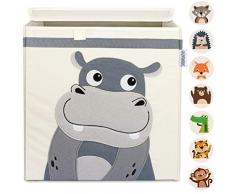 GLÜCKSWOLKE Cesta Portagiochi - 15 Motivi I Contenitore Giochi I Cesto Giocattoli I Scatola Portaoggetti (33x33x33) compatibile con Scaffale Kallax in Cameretta Bambini I Giungla Animali Ippopotamo