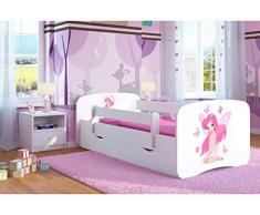 Bjird Letto per bambini singolo bianco 140x70 160x80 180x80 con sponda anticaduta con barriera cassettone estraibile - fata con le farfalline - 70 x 140 cm
