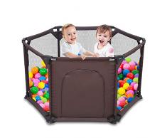 Siairo Recinzione portatile per bambini con rete traspirante e cerniera rotonda per porta anti-caduta, box pieghevole rimovibile per bambini (esagonale, marrone)