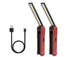 2 Packs Lampada da Lavoro, LED COB Lampade di Ispezione USB Ricaricabile LED da Lavoro Pieghevole Torcia con Magnetica Clip e gancio Lampada Portatile per Auto/Campeggio/Home e di Emergenza Uso