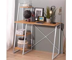 BAKAJI Scrivania con Libreria 3 Ripiani Tavolo da Lavoro Porta Pc Computer Struttura in Metallo e Piano in Legno MDF Arredamento Casa Ufficio Cameretta Dimensioni 117 x 100 x 49,5 cm