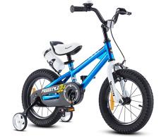 RoyalBaby Freestyle Bicicletta per bambini Ragazzi Ragazze con freno a mano e sottobicchiere Bicicletta da 14 pollici Blu