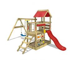 Gioco da giardino WICKEY TurboFlyer con altalena e scivolo rosso, struttura da esterno per bambini con sabbiera, scaletta e accessori da gioco