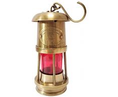 In Ottone massiccio Antico Minatore Lampada Marina Nave Olio Lampada A Sospensione Handmade Red Lanterna Home Vintage Illuminazione Decorativa