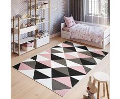 TAPISO Pimky Tappeto Gioco Bambini Pelo Corto Design Moderno Motivo Geometrico Astratto Triangoli Rosa Antracite Sicuro Oeko-Tex Morbido Cameretta Stanza Ragazzi Camera 80 x 150 cm