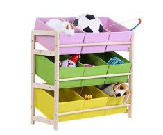 GOTOTOP Scaffale per Giocattoli Mobiletto Multi-Ripiano per Bambini con Ceste,Bambini Mensola Scatole Libreria,per Bambini,Libreria a 3 Piani e 9 Cesti,65 * 27 * 59cm