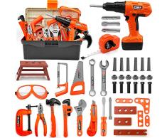 Hyrenee 48 Pezzi Attrezzi da Lavoro Giocattolo Bambini Costruzioni Cassetta degli Attrezzi con Trapano Gioco Dimitazione Gioco Educativo Compleanno N