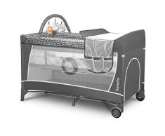 lionelo Flower 2in1 Lettino da campeggio neonato, Pieghevole con fasciatoio, Box bambini dalla nascita fino a 15 kg con matteraso, Portaoggetti, giocattoli pendenti, Entrata laterale, Borsa
