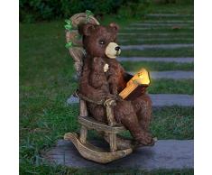 Exhart Orsi solari che leggono un libro Statua da giardino - Statua in resina dipinta a mano di un orso e cucciolo di orso che legge un libro di fiabe su una sedia a dondolo, 12