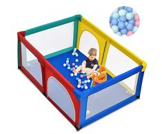 COSTWAY Box per Bambini, Centro Attività Portatile e Sicuro per Bambini, Box Colorato con Cancello, Recinto Extra per Interno ed Esterno con Rete Traspirante Durevole (Colorato)