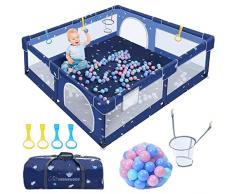 Kidsbuddy Box per bambini, pieghevole, per interni, XXL, 150 x 180 cm, griglia di chiusura antiscivolo, con rete traspirante, griglia di protezione per bambini, set di playpen, con sfera di sicurezza