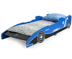 Leomark Letto Lettino per Bambini in Legno Cassettone e Materasso Magnifiche Stampe 200x90 Colore BluTema Sportivo di Formula 1
