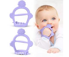 Vicloon 2 Pezzi Dentizione Neonati Giocattolo, Baby Wrapped Wrist Teether in Silicone 8-14 cm Regolabile, Giochi Dentizione Neonato, Massaggiagengive in Silicone, Massaggia Gengive Neonati, Porpora