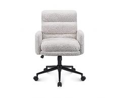 Youhauchair Sedia Scrivania Cameretta, Sedia Ufficio in Finto Cashmere, Comoda Poltrona Ufficio con Altezza Regolabile, Sedia Scrivania Bambina, Sedia Trucco per la Casa, Crema