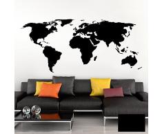 Grandora Adesivo Murale Mappamondo Terra Globo I Nera (BxH) 120 x 53 cm I Soggiorno Adesivo Parete Muro Tatuaggio Mondo Mappa del Atlante Camera da Letto W698