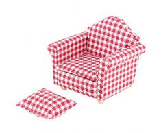 1:12 Divano per casa delle bambole, Mini divano singolo in tessuto di legno Poltrona con cuscino Puntelli per foto in miniatura Decorazioni per la casa Ornamento Accessori(#1)