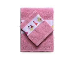 Disney SPGN3001017 Asciugamano e Ospite con Bordo Stampato, 100% Cotone, Rosa, 29x24x2.5 cm
