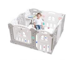 Box Pieghevole con 10 Pannelli per Bambini, Centro di Attività con Tavolo Sedia Porta e Giocattoli Educativi, Recinto per Interno ed Esterno