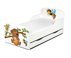 Smart Letto Lettino Per Bambini In Legno Cassetto Cassettone e Materasso Magnifiche Stampe Mobili Per Bambini Attrezzatura Stanza Per Bambino Dimensioni 140x70 Zoo Animali
