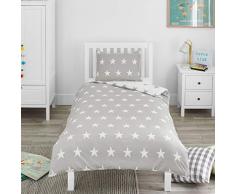 Bloomsbury Mill Set copripiumino e cuscini per letto singolo per bambini – Set copripiumino e federe reversibili per bambini, 135 x 200 cm, Grigio/Bianco, Set copripiumino singolo