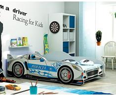 Lettino singolo a forma di macchina Cars 160x80, letto per bambini e ragazzi, MATERASSO GRATIS (Argento)