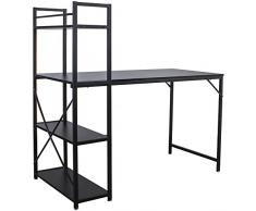 BAKAJI Scrivania con Libreria 4 Ripiani Tavolo da Lavoro Porta Pc Computer Struttura in Metallo Nero e Piano in Legno MDF Arredamento Casa Ufficio Cameretta Dimensioni 120 x 62 x 121 cm (Black)