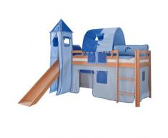 Relita Toby - Letto a soppalco in legno di faggio massiccio con scivolo, torre e delfino, colore: blu/azzurro