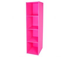 Iris Ohyama Cub Scaffale a 4 Ripiani componibili per Bambini, per riporre Giocattoli, Kid Cube Bookcase KCX-4, in Legno, Rosa, 35,1 x 34,6 x 135,4 cm, lockers