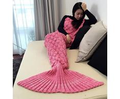 eCrazyBaby Coperta a Coda di Sirena indossabile, Tutte Le Stagioni Caldo Coperte da Letto a Maglia Divano Soggiorno Trapunta per Bambini e Adulti, Modello a Squame di Pesce, 180 x 90 cm, Rosa Chiaro
