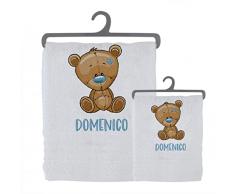 Set 2 Asciugamani Bagno Personalizzati 100% cotone Made in Italy Asciugamano Viso e Ospite Bianco Con Stampa Personalizzata Idea Regalo Bagno Doccia Biancheria Casa Bambino Bebè Orsetto Con Nome 3